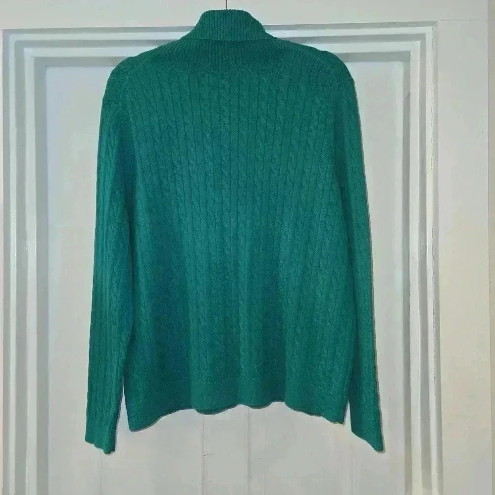 Lands End Cotton Cable Knit Cowl Neck Sweater Green Womens Size XL - Picture 2 of 10
